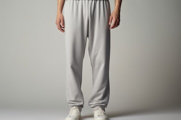 light gray sweatpants for mockup. plain gray background 