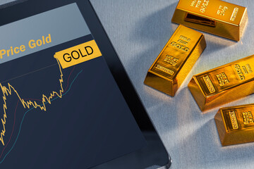  Golden market chart success. Growth gold bar financial investment stock diagram.