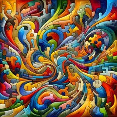Obraz premium Jubilant Jigsaw abstract colorful shapes fitting together like puzzle background