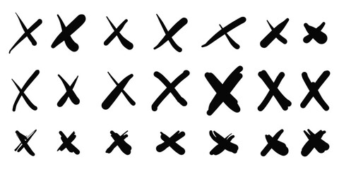 Hand drawn cross mark. doodle set of wrong sign or false mark. vector illustration