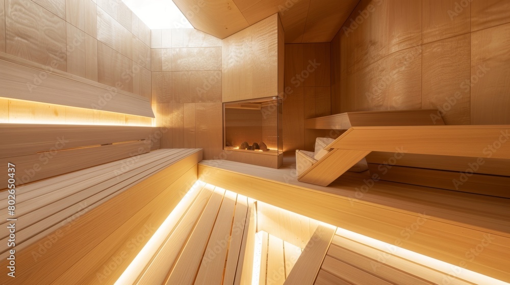 Aufkleber a sauna that cleverly utilizes vertical space with multiple levels for sitting and lying down while 