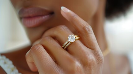 Portrait of a woman's hand showing off a fancy diamond ring.