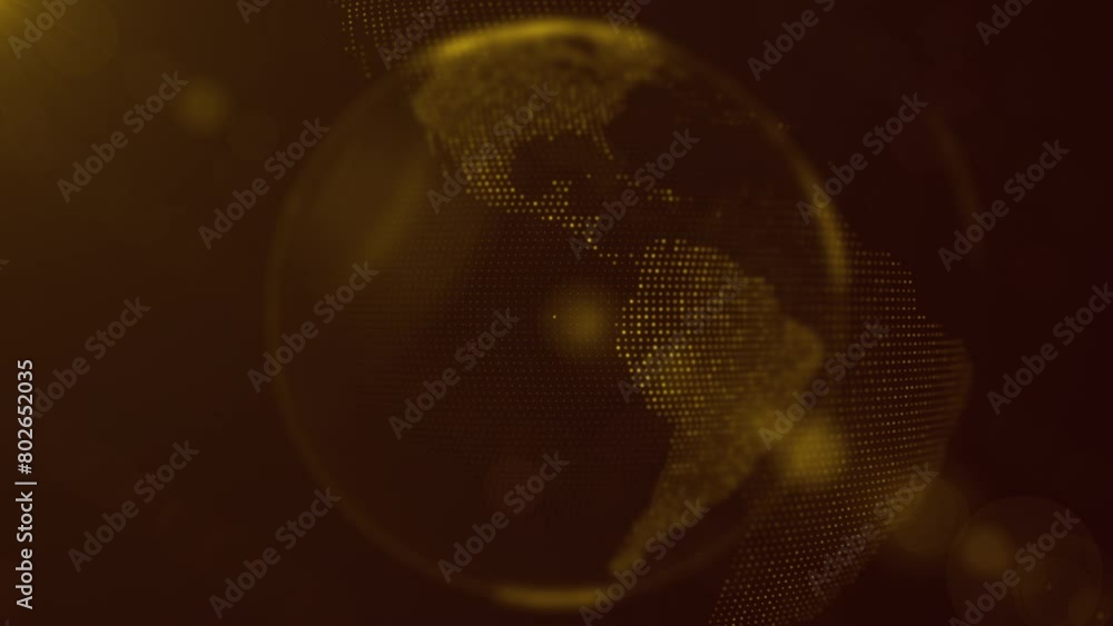 Poster futuristic golden yellow shiny partial view of dotted globe earth world map motion view, center posi