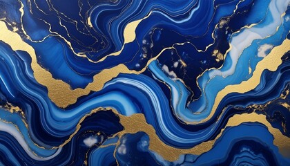 Elegant Whirls: Blue Marble and Gold Abstract Texture