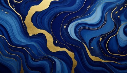 Regal Reflections: Blue Marble and Gold Abstract Wallpaper