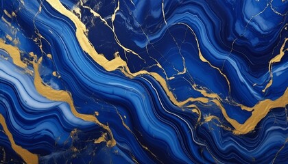 Marble Opulence: Indigo Blue with Gilded Swirls Wallpaper
