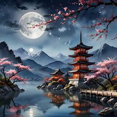 Obraz premium chinese temple in the night