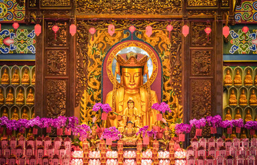 Fototapeta premium the Guan yin statue in the temple with dramatic tone
