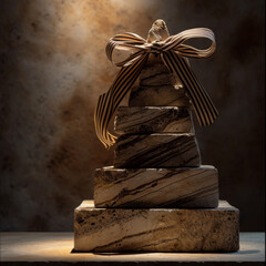 Sculptural Elegance: Marble Books Adorned with Decorative Ribbon for Artistic Home Decor