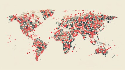 Fototapeta premium A visual representation of a world map with red dots tered all over each representing a different location affected by climate change stressing the global scale of the issue..