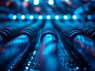 Fiber optic cables transmitting data. AI.