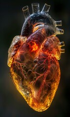 Glowing illustration of a human heart. AI.
