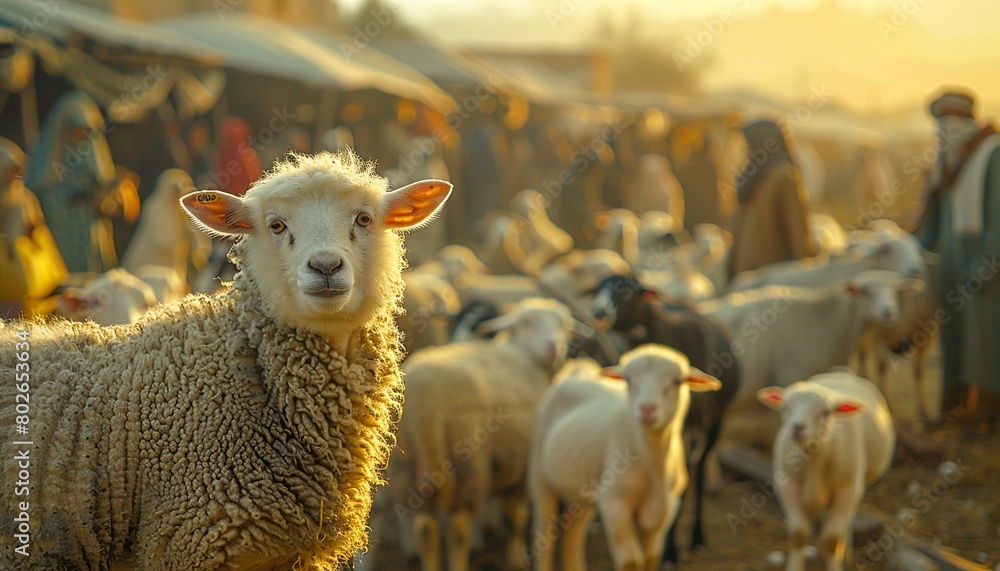 Wall mural farm animals in livestock market for eid al-adha