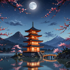 Naklejka premium japanese temple in the night
