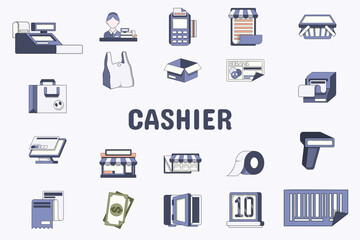 Cashier Lineal Color Vector Illustration Icon Sticker Set Design Materials