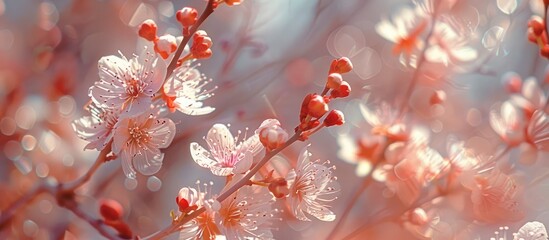 A close-up view of the flowers blooming on a sand cherry tree during spring.