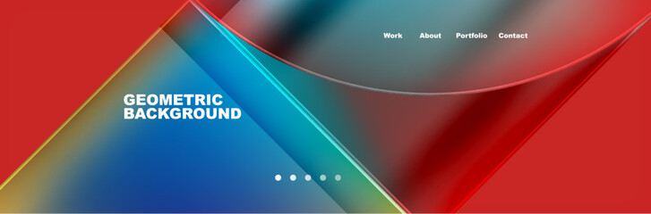 A vibrant geometric background featuring circles and squares in magenta and electric blue hues on a red backdrop, creating a fluid and dynamic design