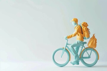 3D character riding a bike with a backpack