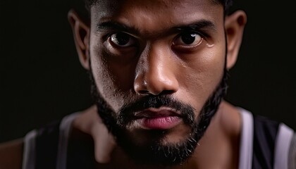 Capture the intense focus in the boxer's eyes as they prepare for a match.