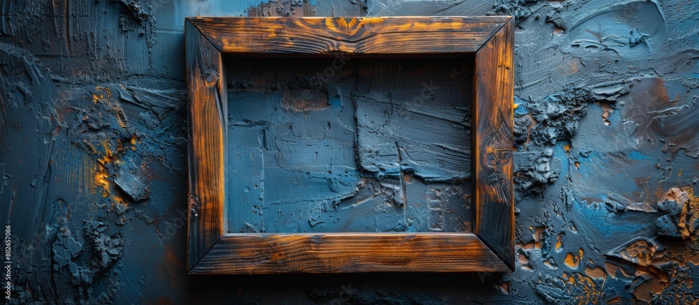 Aufkleber wooden frame with a textured surface is securely mounted on the wall, displaying a splash of colorfu