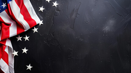 American flag on dark textured background with space for text