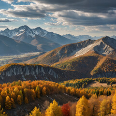 autumn landscape with mountains and sky