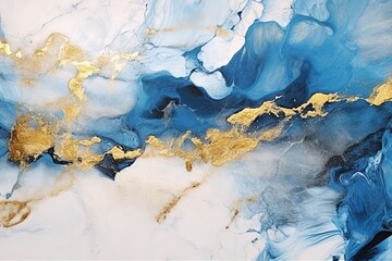 a painting of a blue and yellow abstract painting.