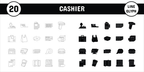 Cashier Line Glyph Vector Illustration Icon Sticker Set Design Materials