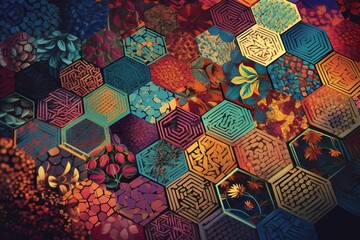 a colourful wall with a pattern of squares and the word " z " on it.