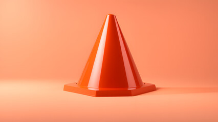 A red cone is sitting on a light orange background