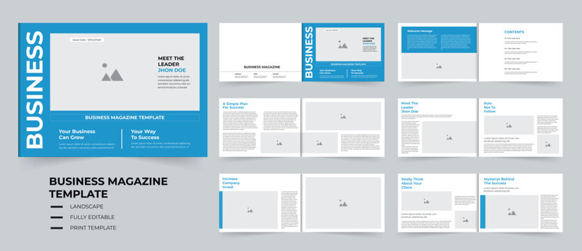 Modern business Magazine layout book template design A4 landscape