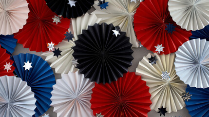 Patriotic paper fans decoration with stars for 4th of July celebration