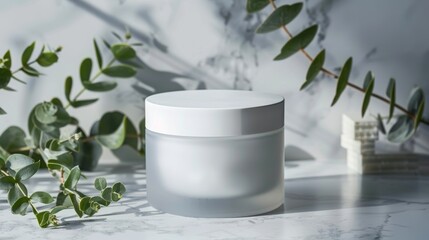 Elegant Skincare Cream Jar with Eucalyptus Decoration