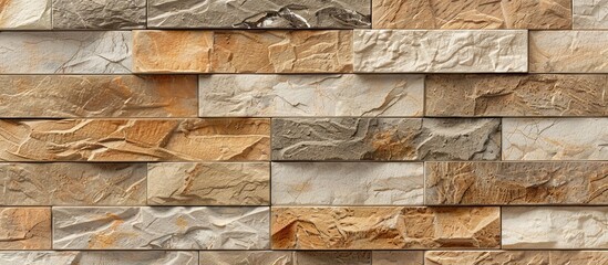 A detailed close up of a sturdy wall constructed from stone blocks revealing embedded fossil patterns and textures
