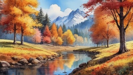 Fototapeta premium autumn landscape with lake and trees