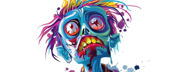 Bright and colorful 2D vector art of a zombie character isolated on white, ideal for childrens book illustrations and educational content