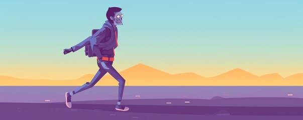 Flat design vector of a walking zombie, depicted in a simplistic 2D style, perfect for use in mobile apps and video games
