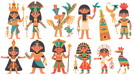 a Sheet of Spot Illustrations for an Pharaoh Tutankhamun Showing cute characters