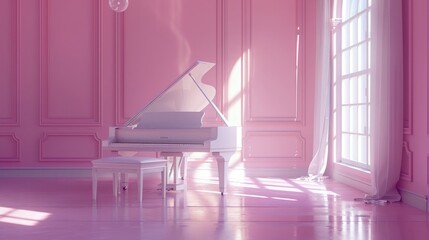 Generate a 3D rendering of a grand piano with an elegant pastel color palette