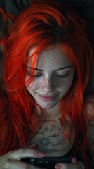 Obraz premium attractive beautiful European women using and texting on his smart phone mobile for service 5g digital communication and online social media city banner created by ai