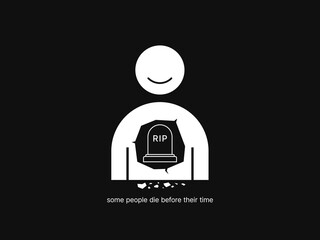 A tombstone inside the chest of a smiling man. Vector Illustration