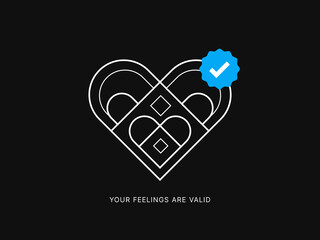 Simple Motivation graphic on dark background. Decorative heart with correct sign