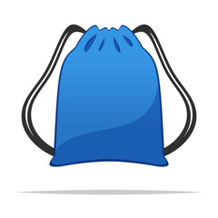 Blue drawstring bag vector isolated illustration