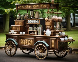 coffee cart, vintage style coffee cart