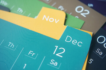 detail shot of a calendar with a December month 
