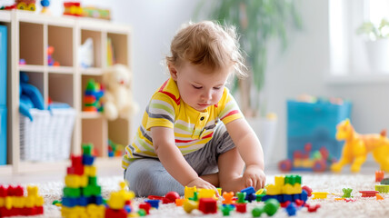 Fototapeta premium little child playing with blocks