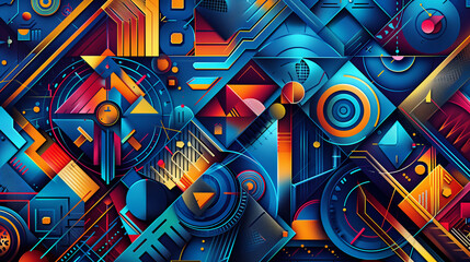 Abstract background with vibrant geometric shapes and lines, representing modern design elements, high-resolution illustration style.