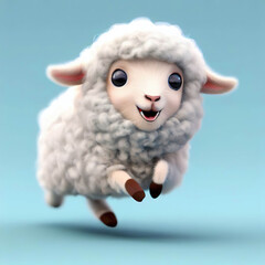 A sheep with fluffy fur is standing on a blue background..with Generative AI technology