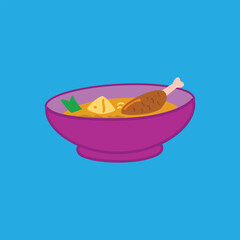 Chicken soup in bowl. soup in bowl illustration in flat style. Isolated on blue background. Basic element design of food illustration