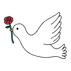 バラをくわえた白い鳥